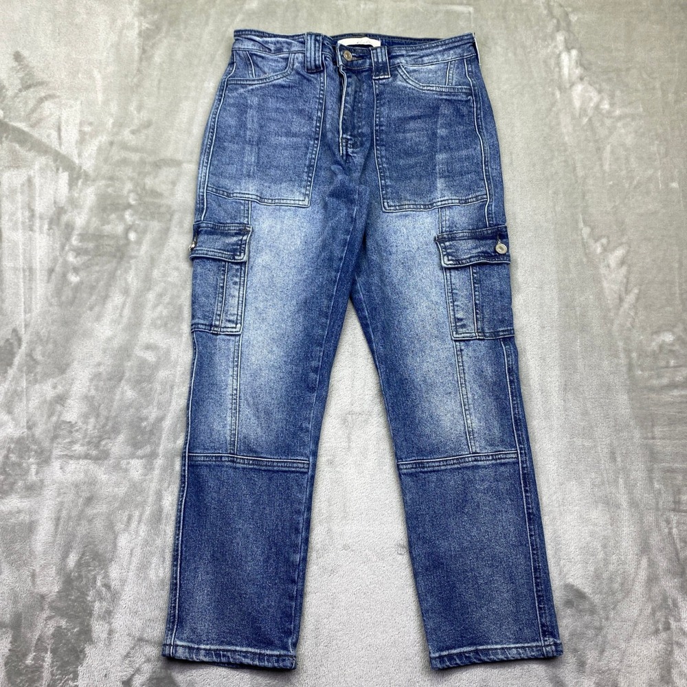 KanCan Women Blue Denim‎ Cargo Pants Cropped Length High Rise Style KC7843D 3/25